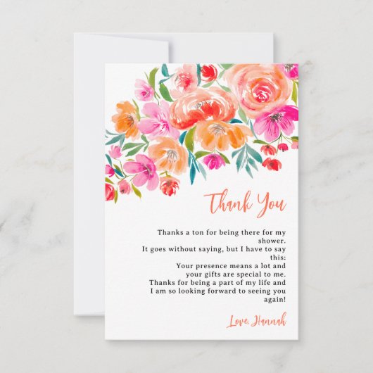 Boho orange floral wildflowers bridal shower dankeskarte (Vorderseite)