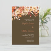 Boho Orange Floral Winter Kaffee Braun Hochzeit Einladung (Stehend Vorderseite)