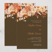 Boho Orange Floral Winter Kaffee Braun Hochzeit Einladung (Vorne/Hinten)