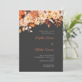 Boho Orange Floral Winter Pebble Gray Wedding Einladung (Stehend Vorderseite)