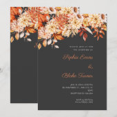 Boho Orange Floral Winter Pebble Gray Wedding Einladung (Vorne/Hinten)