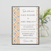 Boho Orange Geometric Italian Tile + Border Einladung (Stehend Vorderseite)