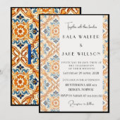 Boho Orange Geometric Italian Tile + Border Einladung (Vorne/Hinten)