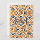 Boho Orange Geometric Italian Tile Wedding Einladung (Rückseite)