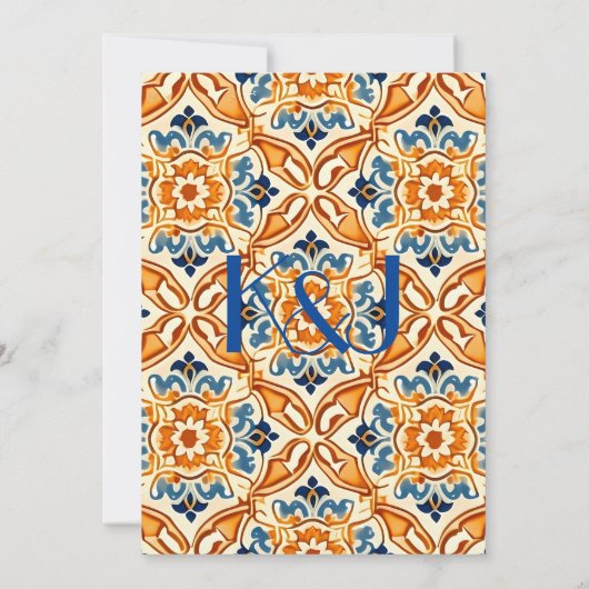 Boho Orange Geometric Italian Tile Wedding Einladung (Rückseite)