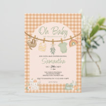 Boho Orange Gingham Wäscheleine Oh Baby Shower