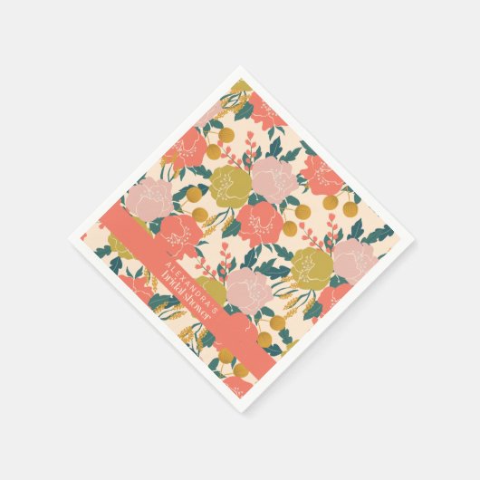 Boho Orange Green Botanical Custom Brautparty Serviette (Ecke)