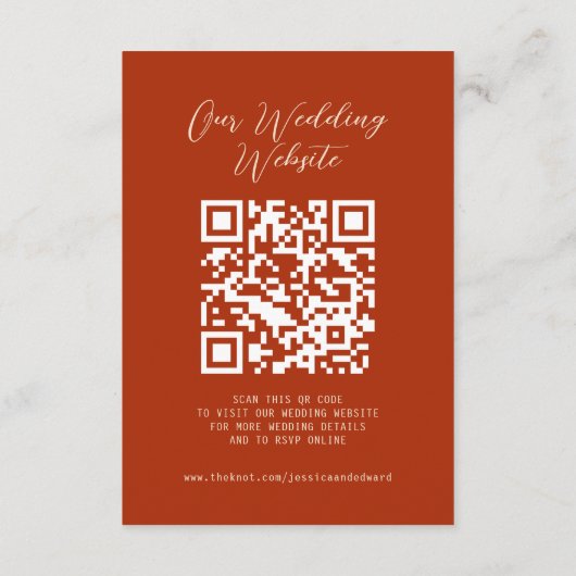 Boho Orange Green Wedding Details Qr Code Einfach Begleitkarte (Rückseite)