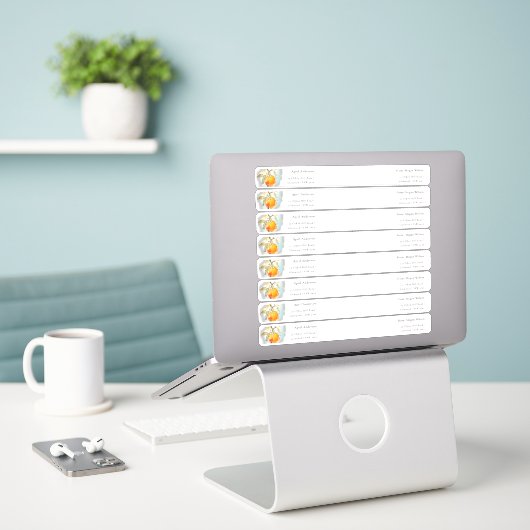 Boho Orange Guest Wrap rund um das Adressenlabel Aufkleber (Laptop auf Schreibtisch)