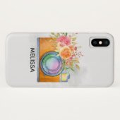 Boho Orange Kamera & Blume Aquarell Case-Mate iPhone Hülle (Rückseite (Horizontal))
