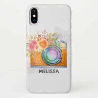 Boho Orange Kamera & Blume Aquarell