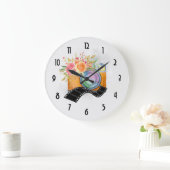 Boho Orange Kamera & Blume Aquarell Große Wanduhr (Zuhause)