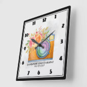 Boho Orange Kamera & Blume Aquarell Quadratische Wanduhr (Winkel)