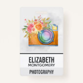 Boho Orange Kamera & Floral Bouquet Wasserfarbe Ausweis (Rückseite)