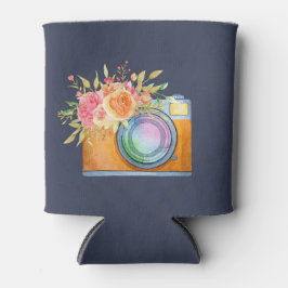 Boho Orange Kamera & Floral Bouquet Wasserfarbe Dosenkühler