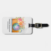 Boho Orange Kamera & Floral Bouquet Wasserfarbe Gepäckanhänger (Vorderseite horizontal)