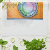 Boho Orange Kamera & Floral Bouquet Wasserfarbe Geschirrtuch (Gefaltet)