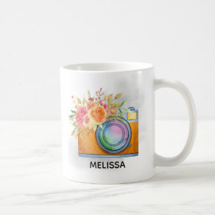 Boho Orange Kamera & Floral Bouquet Wasserfarbe Kaffeetasse