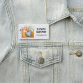 Boho Orange Kamera & Floral Bouquet Wasserfarbe Namensschild (Beispiel)