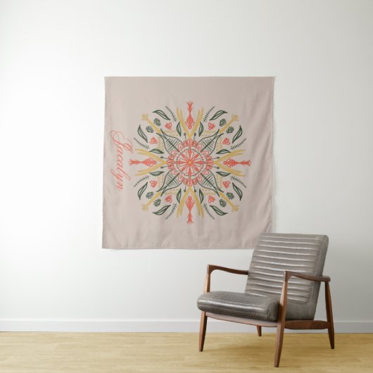 Boho Orange Mandala Name Wandteppich (Beispiel (Horizontal))