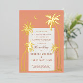 Boho orange Palm Springs Hochzeitspazierweg Folieneinladung (Stehend vorne)