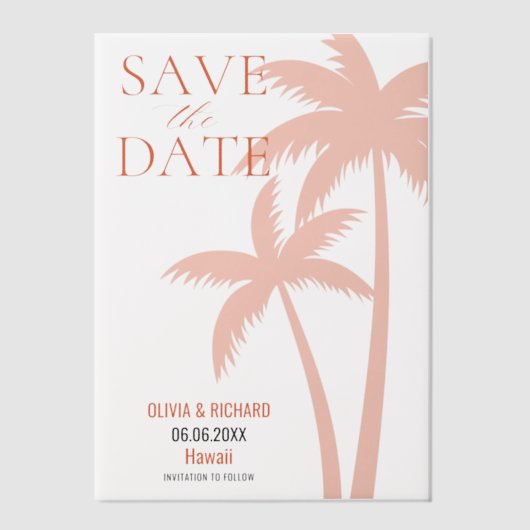 Boho Orange Palm Tree Save the Date Pergament Einladungen (Vorderseite)
