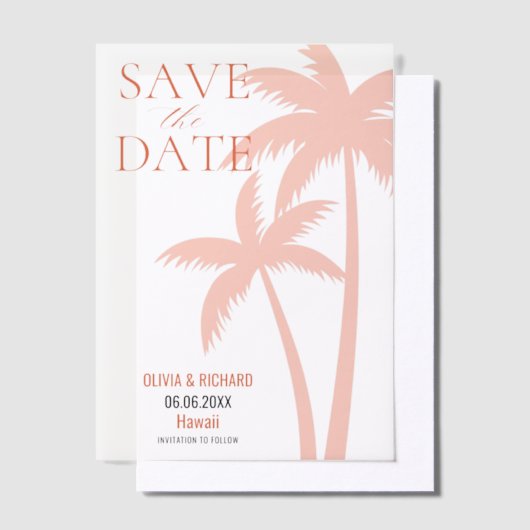 Boho Orange Palm Tree Save the Date Pergament Einladungen (Versetzt)