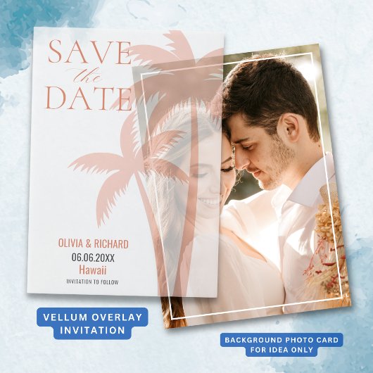 Boho Orange Palm Tree Save the Date Pergament Einladungen