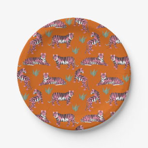 Boho Orange Pink Dschungel Tiger Pappteller
