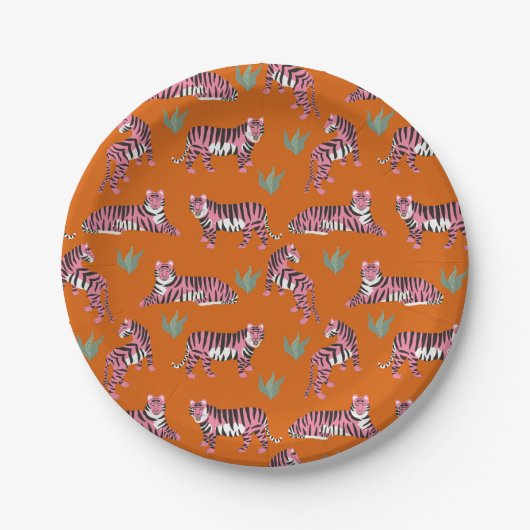 Boho Orange Pink Dschungel Tiger Pappteller (Vorderseite)