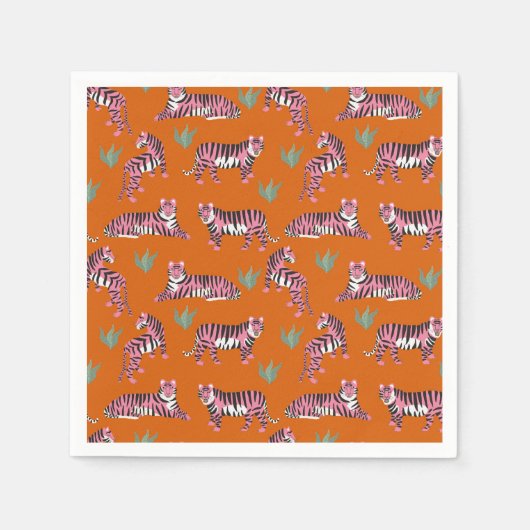 Boho Orange Pink Dschungel Tiger Serviette (Vorderseite)