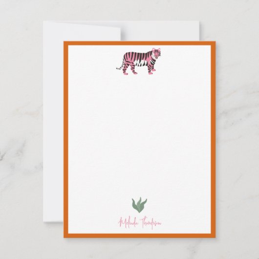 Boho Orange Pink Jungle Tiger Script Mitteilungskarte (Vorderseite)