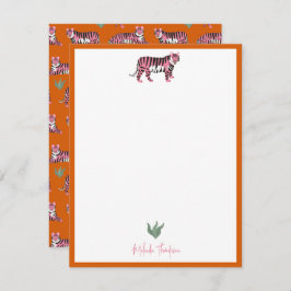 Boho Orange Pink Jungle Tiger Script Mitteilungskarte