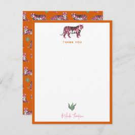Boho Orange Pink Jungle Tiger Script Mitteilungskarte