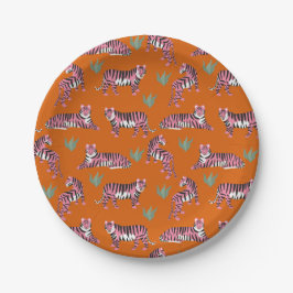 Boho Orange Pink Jungle Tigers Pappteller