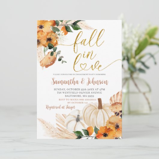 Boho Orange Pumpkin Engagement Party Einladung (Stehend Vorderseite)