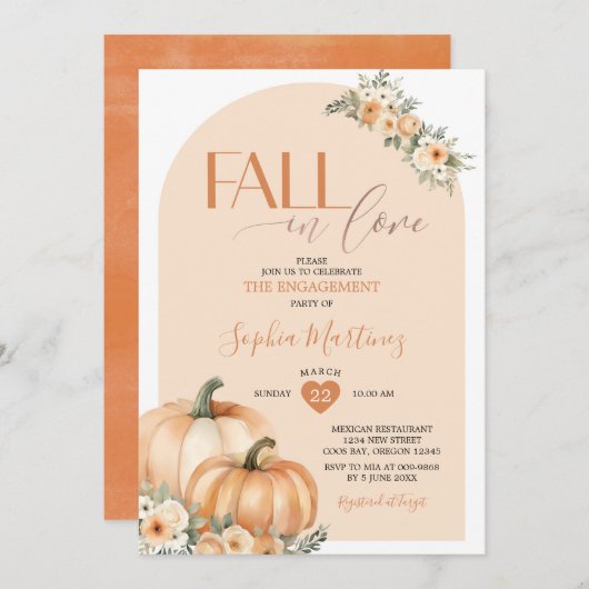 Boho Orange Pumpkin Fall Liebe Engagement Party Einladung (Vorne/Hinten)