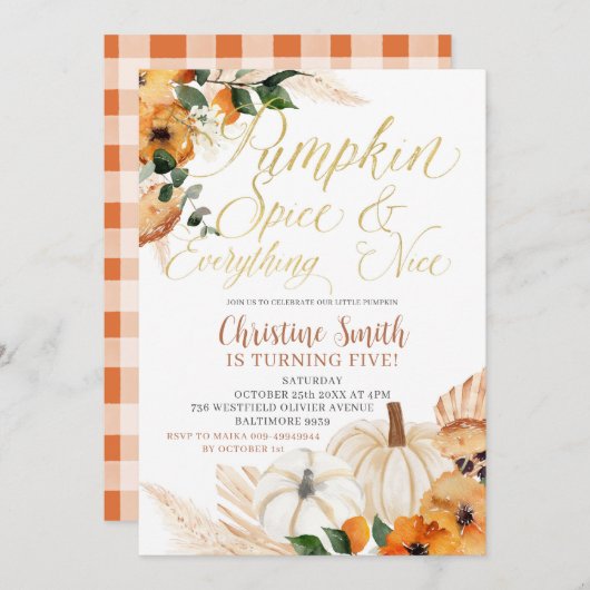 Boho Orange Pumpkin Kid's Birthday Invite Einladung (Vorne/Hinten)
