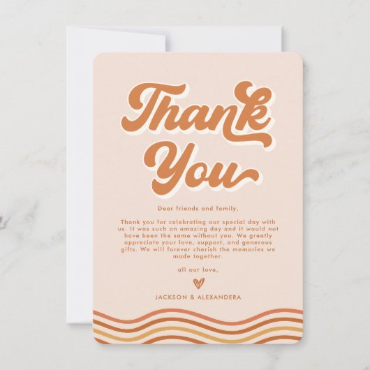 Boho Orange Retro 70er Wedding Dankeschön Card Einladung (Vorderseite)