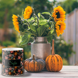 Boho orange rosa Blume Aquarellmuster schwarz Kaffeetasse