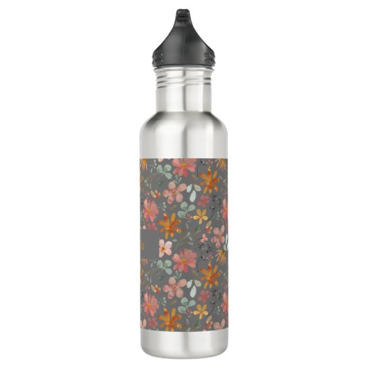 Boho orange rosa Blume Wasserfarbmuster Edelstahlflasche (Rechts)