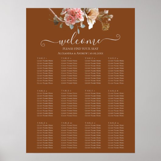 Boho Orange Rust Hochzeit im Herbst Seekarte Poster (Vorne)