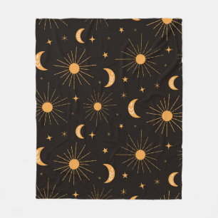 Boho orange Sonne und Mond Muster Fleecedecke