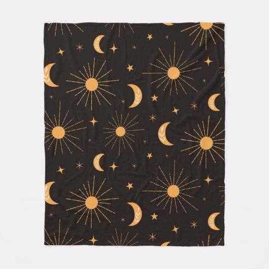 Boho orange Sonne und Mond Muster Fleecedecke (Vorderseite)