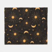 Boho orange Sonne und Mond Muster Fleecedecke (Vorderseite (Horizontal))