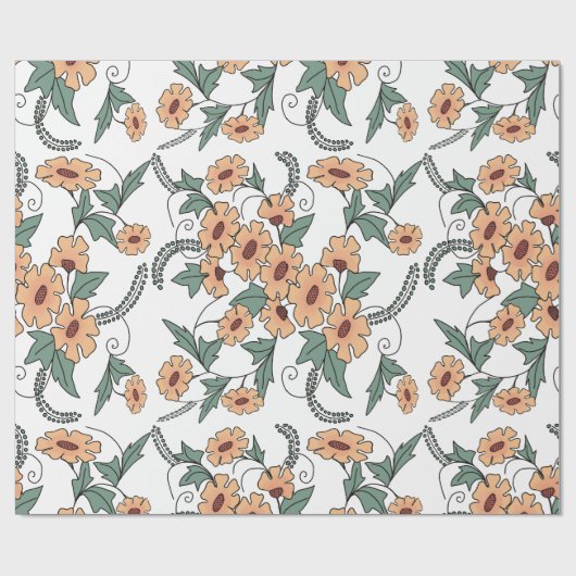Boho Orange & Teal Floral Botanical Wrapping Paper Geschenkpapier (Flach)