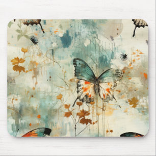 Boho Orange Teal Schmetterling Wildblume Malerisch Mousepad