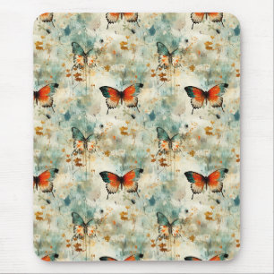 Boho Orange Teal Schmetterling Wildblume Malerisch Mousepad