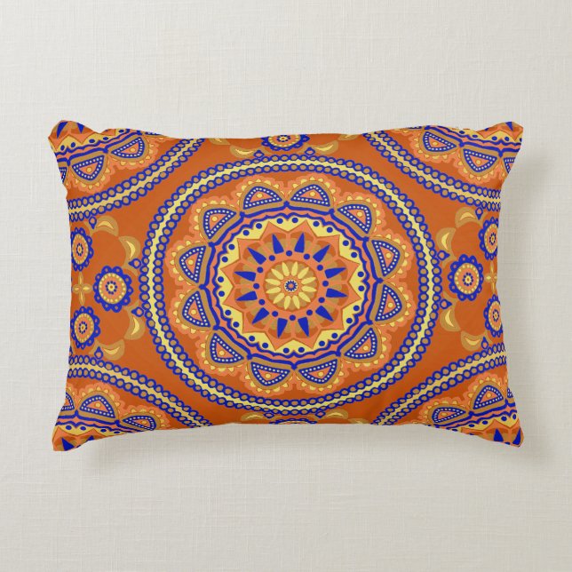 Boho Orange Tile Design Dekokissen (Vorderseite)