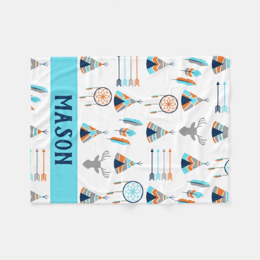 Boho orange und blau südwestlich fleecedecke (Vorderseite (Horizontal))